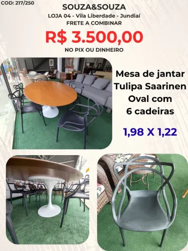 Mesa de jantar Tulipa Saarinen oval com 6 cadeiras