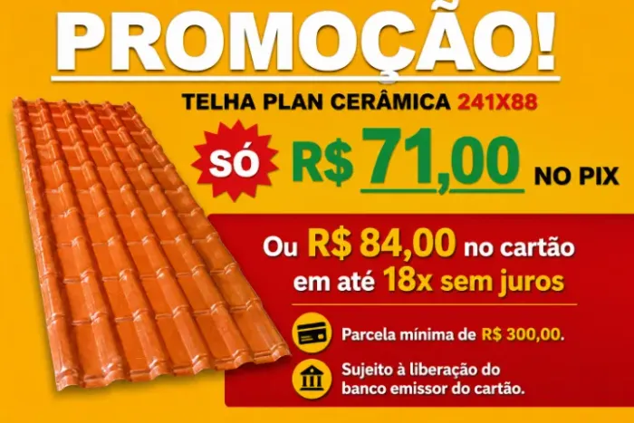 TELHA PVC PLAN 241MMX88MM CERÂMICA, 1,5MM R$ 71 DINHEIRO OU PIX