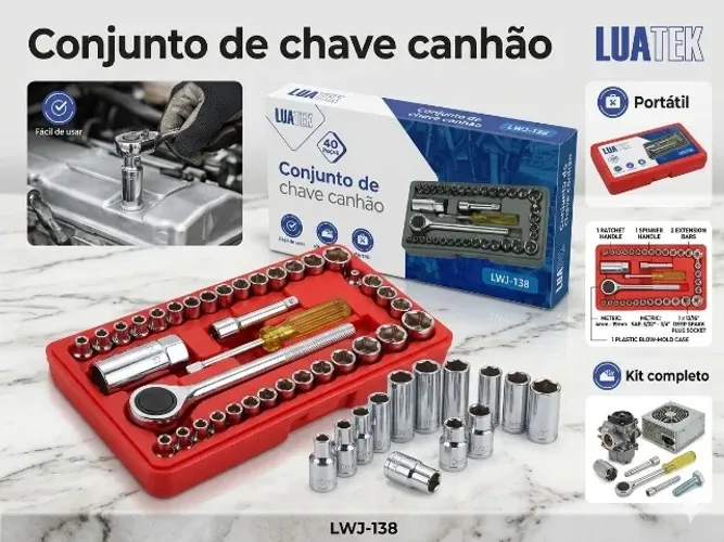 Conjunto de Chave Canhão LUATEK - 40 Peças Completo