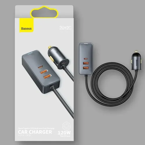 Carregador veicular super rápido Baseus 120w 12/24v tipo C e usb com 4 entradas