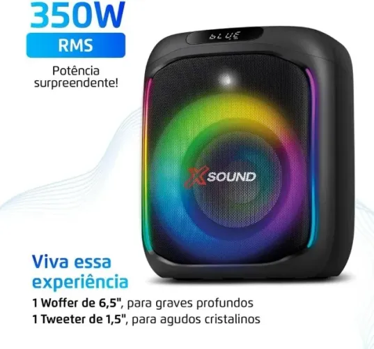 Caixa de Som Party Box, Luzes Multicores, Bluetooth, 350W RMS, TWS - PBX-350-Loja Fs
