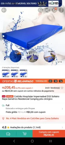 Colchão Hospitalar, alojamento azul 15 unidades