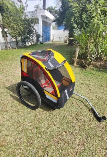 Carrinho Carretinha Bicicleta Reboque Trailer p/ 2 Crianças ou Pet - desmontavel com bolsa