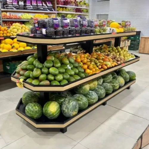 Expositor Hortifruti 3 Níveis Banca Mercado Aço Amadeirado