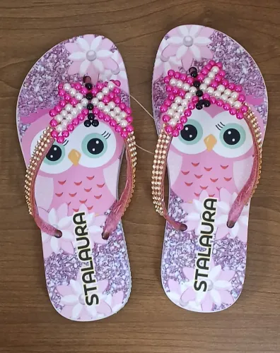 Chinelo Bordado Decorado Coruja