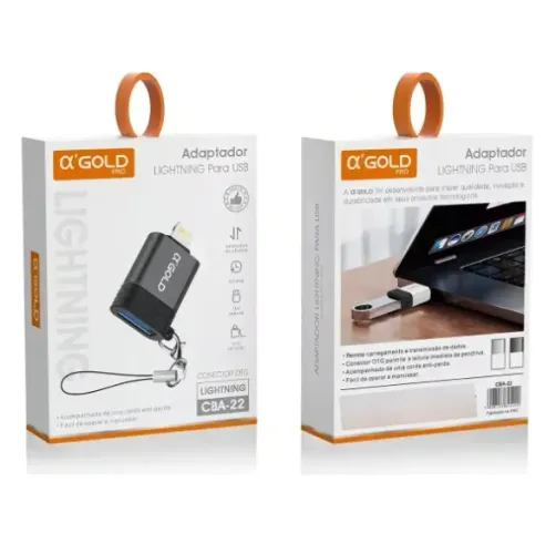 Adaptador OTG USB Lightning iPhone A'Gold CBA-22 Preto