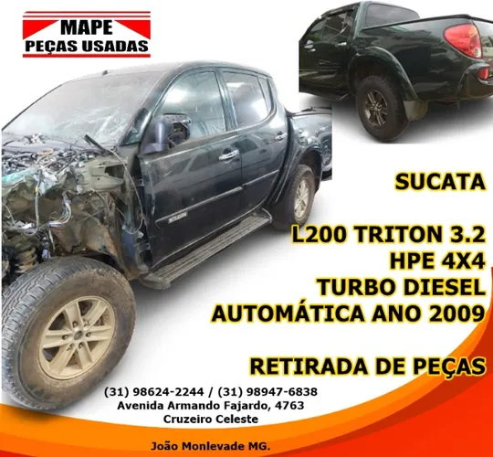 Sucata L200 Triton 3.2 Hpe 4x4 Cd 16v Diesel Automático Ano 2009 - para retirada de peças