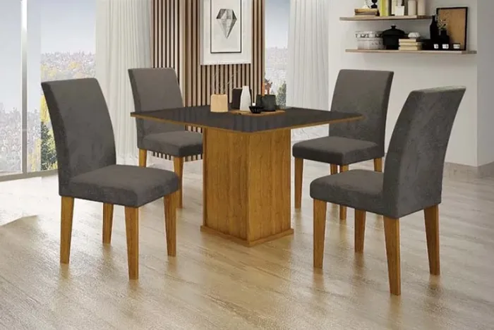 Mesa Napoli 90×90 C 4 Cadeiras Olímpia Joli Chumbo Até 12x