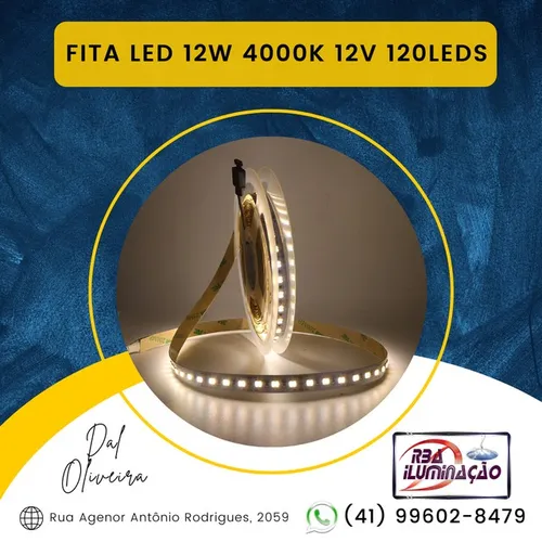 Fita LED Rolo 5m 12v para Móveis Marcenaria Drywall 