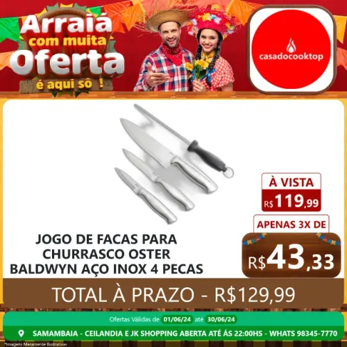 Jogo de facas para churrasco oster baldwyn aço inox 4 pecas