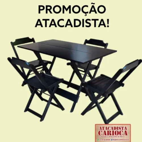 Jogo de Mesa Dobrável 120X70 Preta