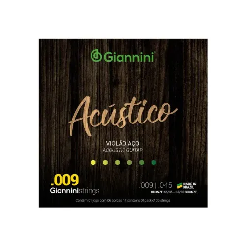 Encordoamento Cordas Violão Aço Giannini Acústico 0.9, 0.10 ou 0.11