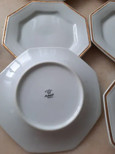 Conjunto de 6 pratos de porcelana Schmidt sobremesa