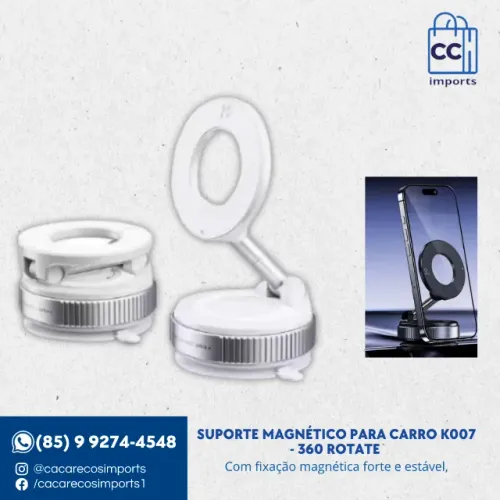 Suporte magnético para carro K007 - 360 Rotate Branco | Novo | Garantia | Entrega Rápida