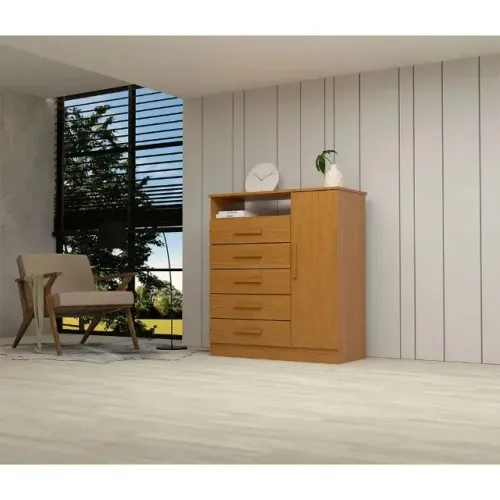 "Beleza e Praticidade: Cômoda 1 Porta e 5 Gavetas em 100% MDF com Montagem Grátis"