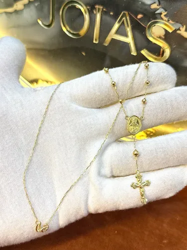 Cordão de ouro feminino modelo Rosário novo