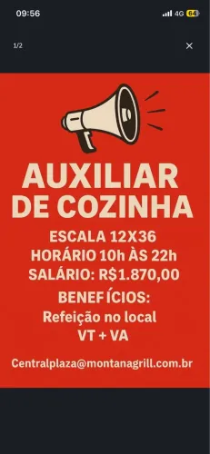 AUXILIAR DE COZINHA / CHAPA Escala 12x36