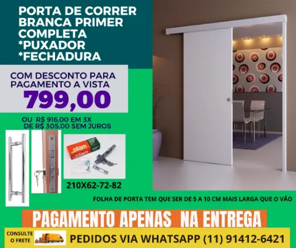 Porta de correr po2 - trilho e puxador preto