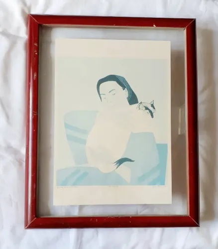 Will Barnet, woman and white cat 