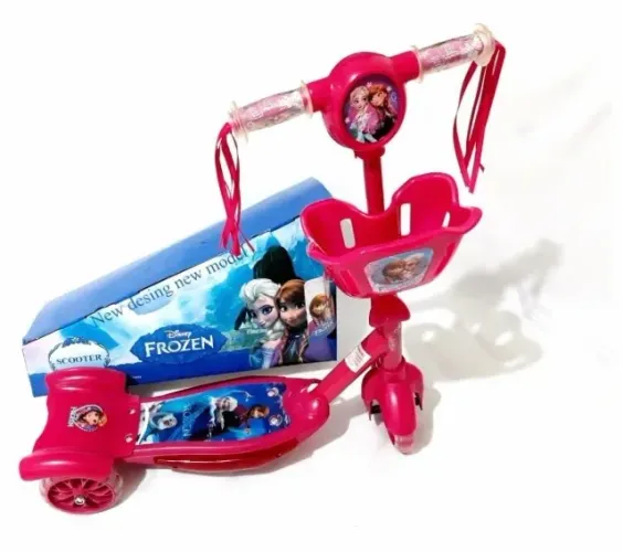 R$99.99 patinete infantil frozen elza anna rosa novo 0km brinquedo com led e cestinha