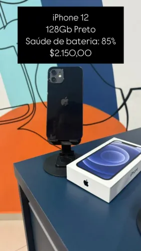 iPhone 12 /128GB / Preto / Saúde de bateria 85% / R$ 2.150,00/ loja fisica