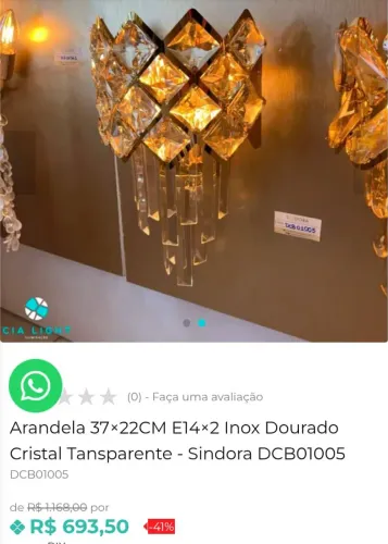 Arandela de Cristal Dourada - Elegância e Sofisticação