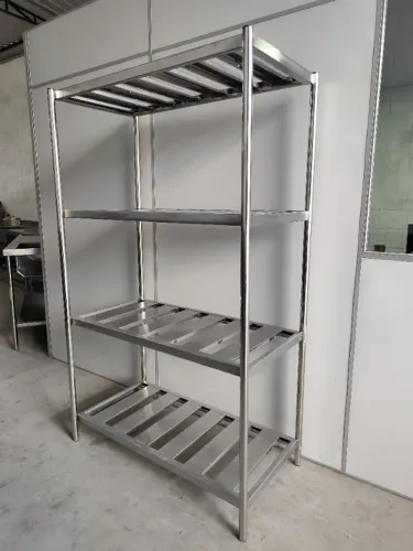 Estante de Inox para Câmara 1,20m com 4 Prateleiras e Perfil G 0,8mm