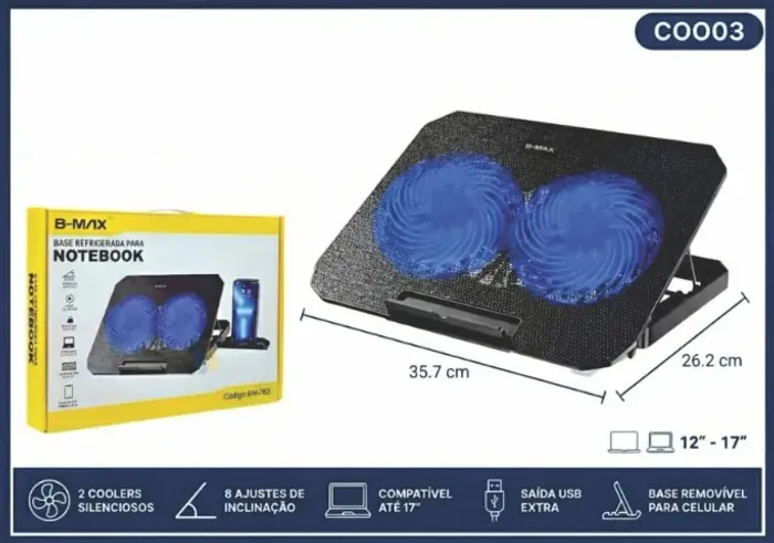 SUPORTE NOTEBOOK BASE DE LED COM COOLER DE RESFRIAMENTO