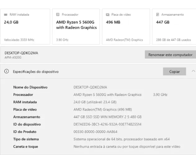 Vendo Pc Gamer AMD Ryzen 5600 G With Radeon graphics 24 gb de Ram ssd 480 G