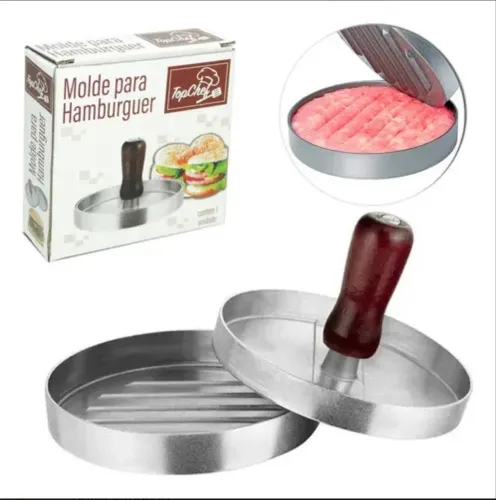 Molde Forma Para Fazer Hambúrguer Caseiro Artesanal 12cm Prata