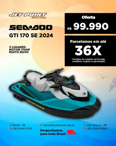 JET SKI SEA DOO GTi 170 SE 2024, 3 Lugares, Seminovo, TROCO/PARCELO 36x