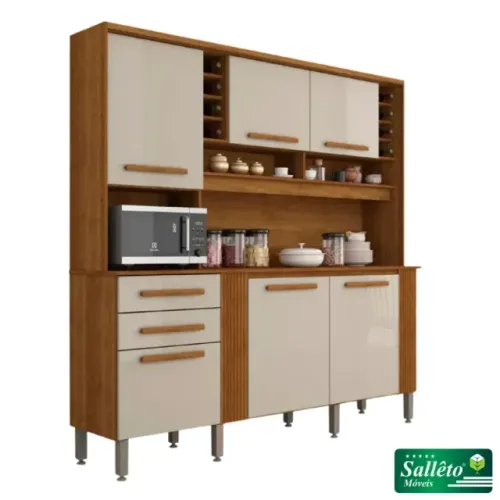 Armário Cozinha Catar Cinamomo/Off 6 Portas 2 Gavetas Sallêto - Entrega Rápida! 