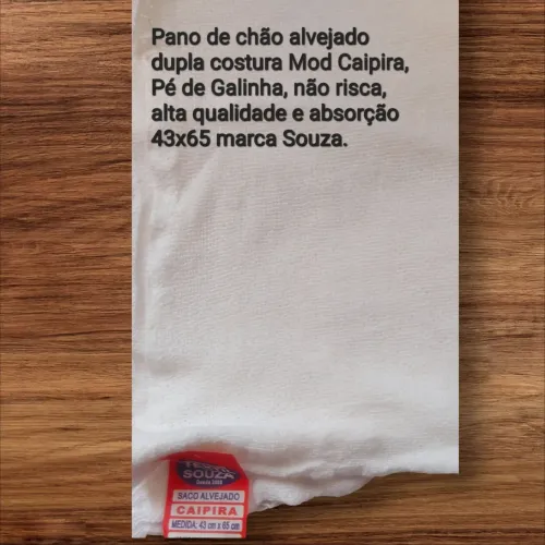 10 Panos de chão 1a linha, alvejado,pdg, trama fechada, grande,43x65,saco duplo, Souza.