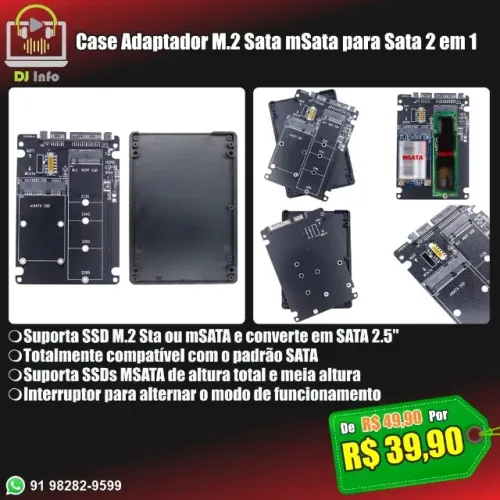 Case Adaptador M.2 Sata mSata para Sata 2 em 1