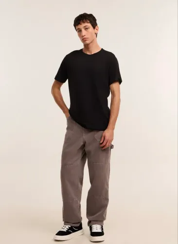 Calça Baggy em Sarja Marmorizada - Renner -Cinza Tamanho 44