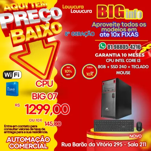 Computador Intel Core I3-8100 3.70 GHz, 8GB RAM, DDR4, SSD 240GB, HDMI
