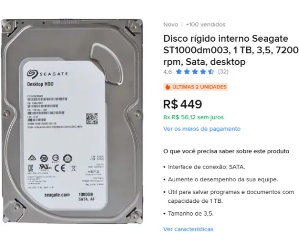 Disco rígido interno Seagate ST1000dm003, 1 TB, 3,5, 7200 rpm, Sata,