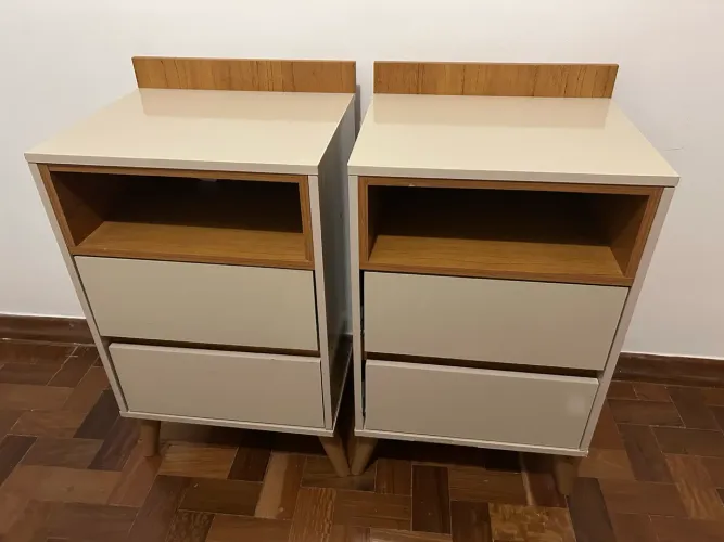 Conjunto com 2 Mesas de Cabeceira / Criado Mudo - Off White