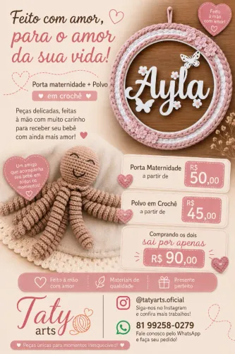 Porta maternidade de crochê + Polvo em Crochê 