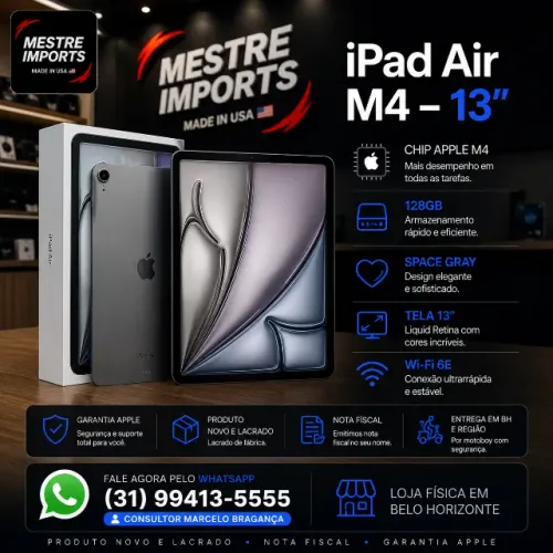 iPad Air M4 13 Polegadas 128GB Space Gray Novo Lacrado
