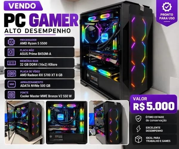 PC GAMER Ryzen 5500 + 32gb ram + placa RX 5700xt 8gb