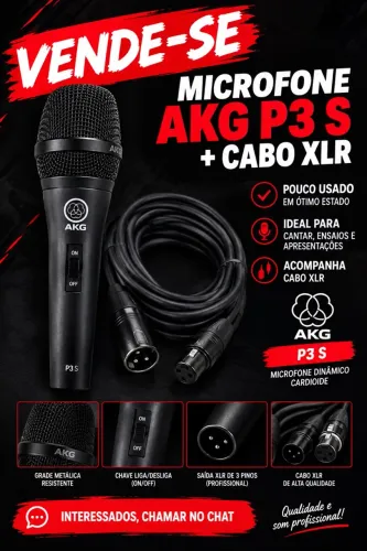 Microfone AKG p3s + cabo xlr novos