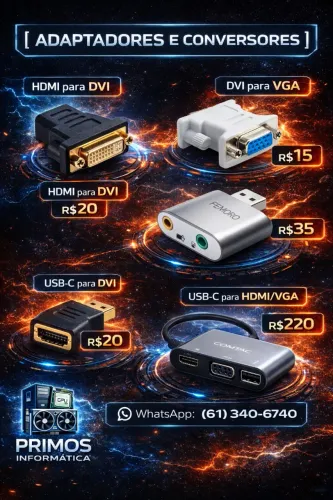 Adaptadores e Conversores para PC e Monitor HDMI DVI VGA USB WiFi