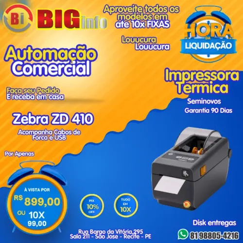 Impressora Termica Zebra ZD 410 Pulseiras Eventos Em ate 10x Fixas