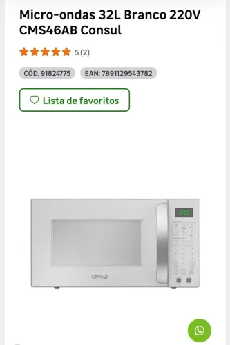 Microondas consul, 32lts, branco, na caixa