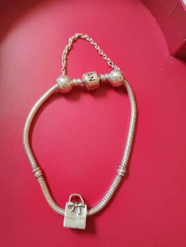 Pulseira Pandora 18 cm prata 925 com Berloque bolsa pandora