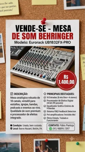 Mesa de Som Behringer Eurorack UB1832FX-PRO (Processador de Efeitos 24-bit)
