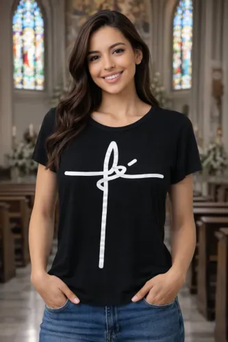 Camisa Baby Look feminina- fé - T-shirt - tamanho M - USADA
