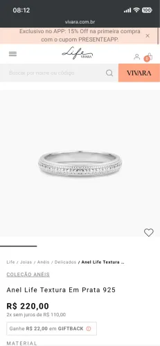 Pulseira E Anel Life Vivara Original