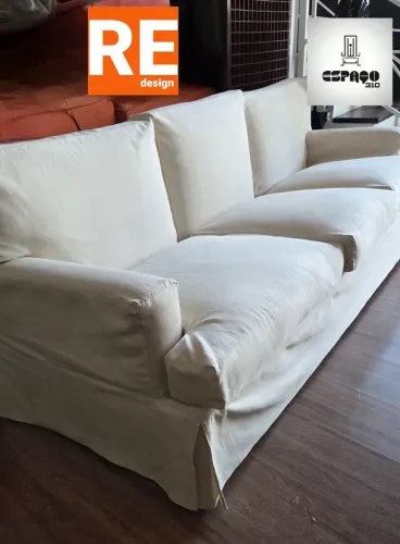 Sofá vintage 3 lugares super confortável em linho sintético e capa de sarja